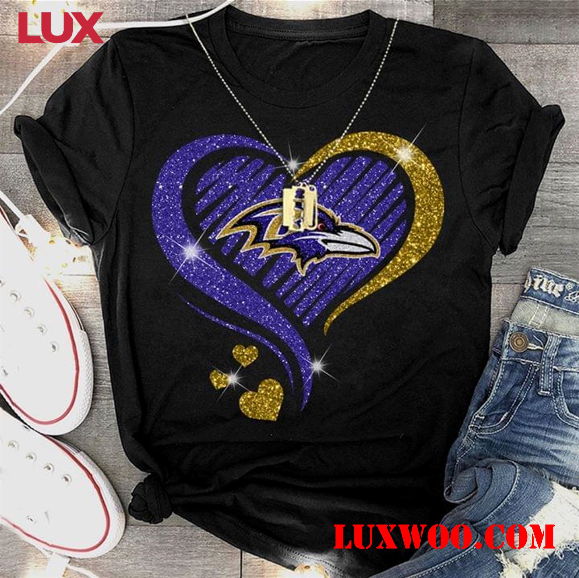 Nfl Baltimore Ravens Glitter Heart Shape 