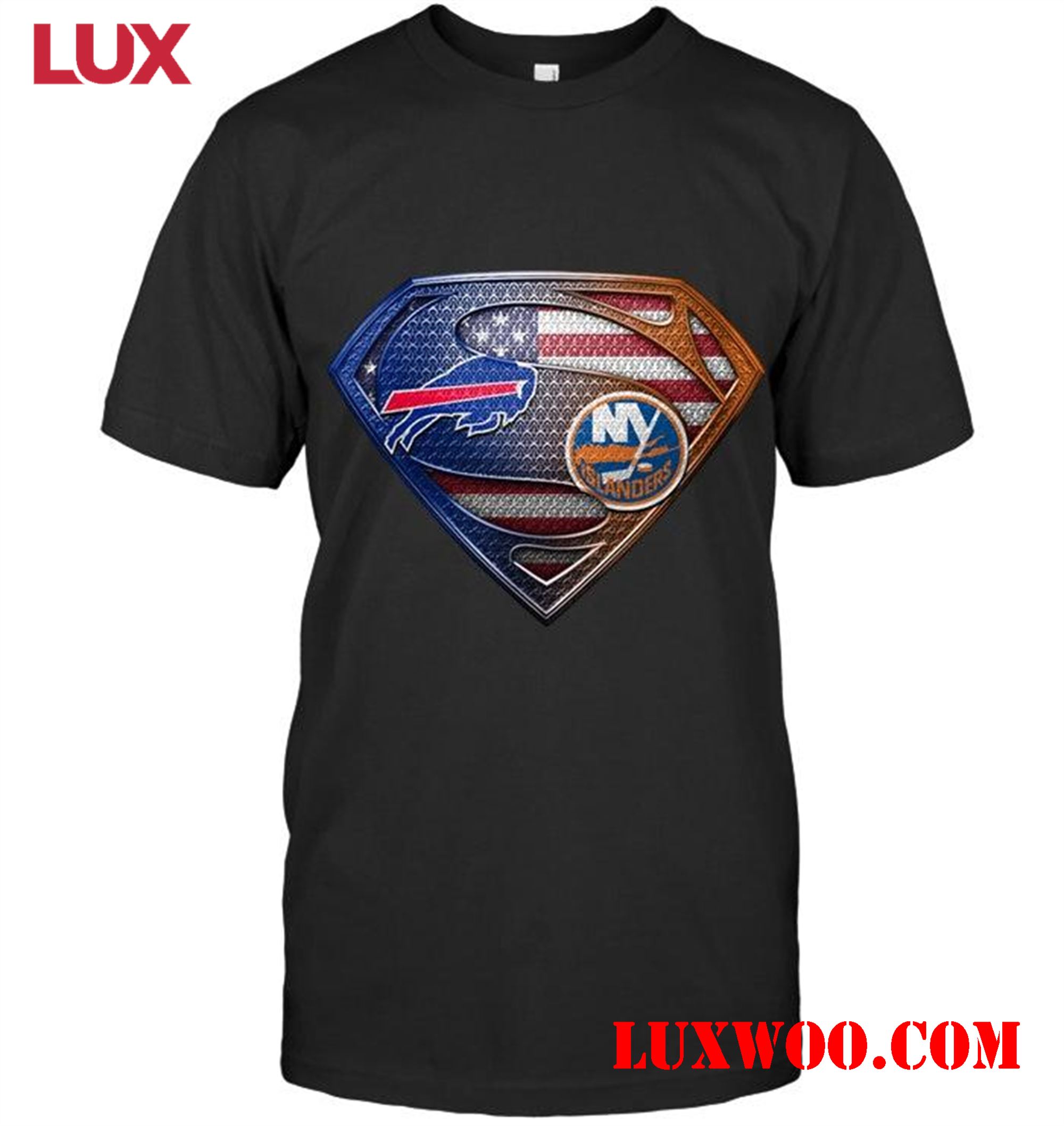 Nfl Buffalo Bills And New York Islanders Superman American Flag Layer Shirt 