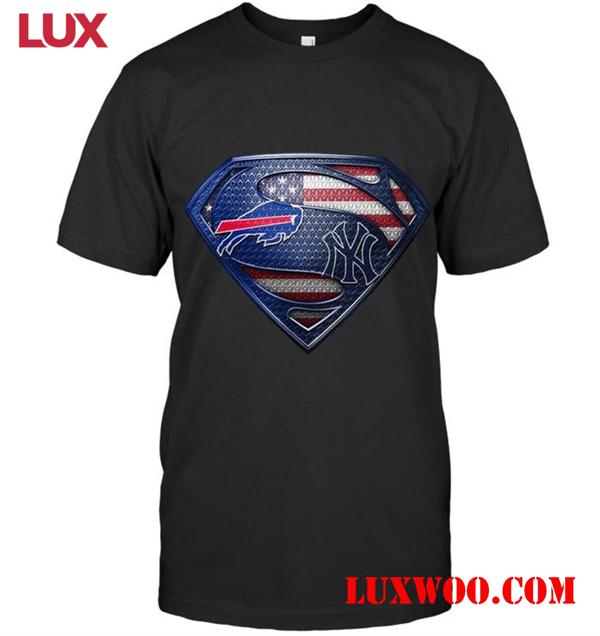Nfl Buffalo Bills And New York Yankees Superman American Flag Layer Shirt 