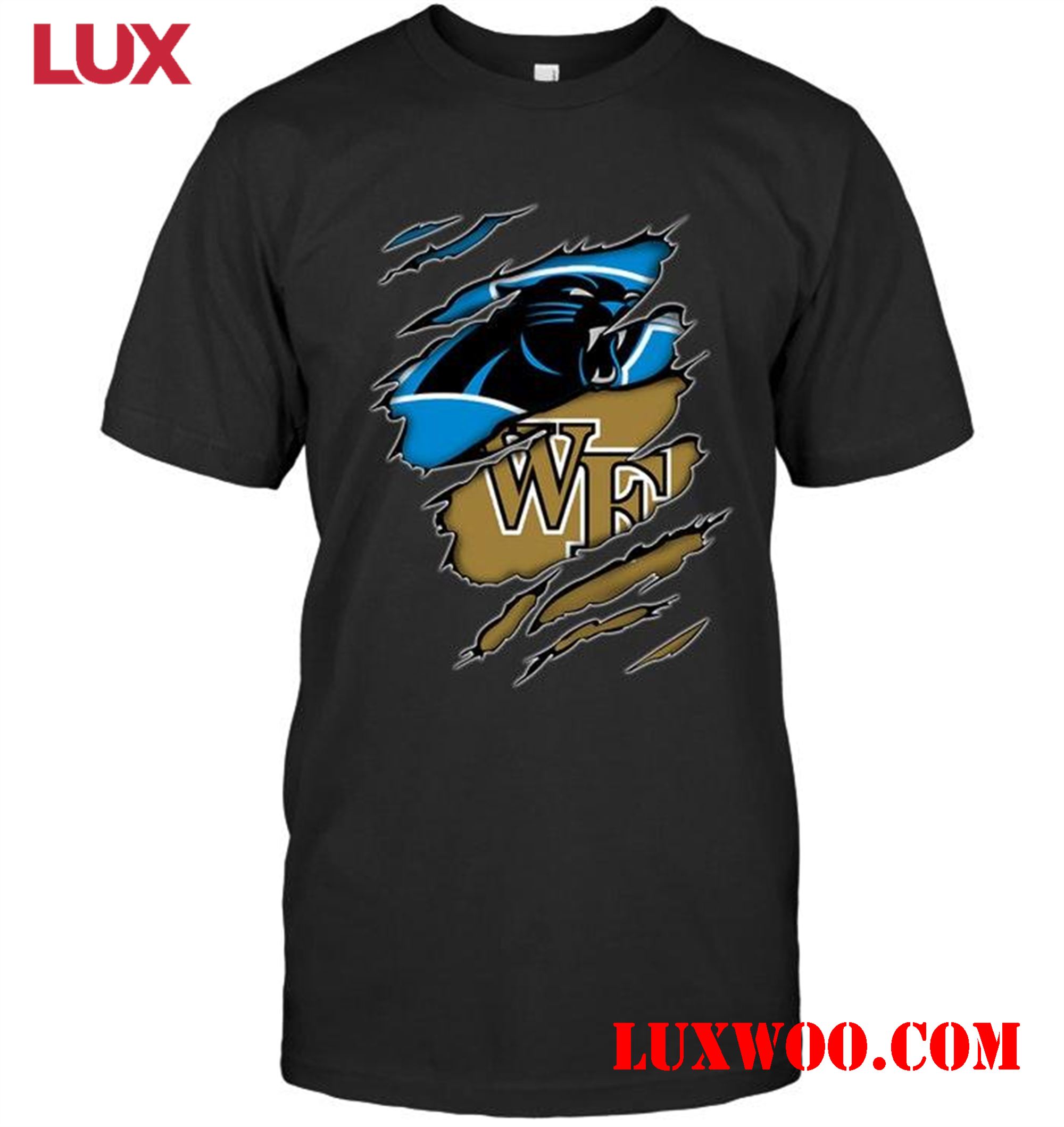 Nfl Carolina Panthers And Wake Forest Demon Deacons Layer Under Ripped Shirt 