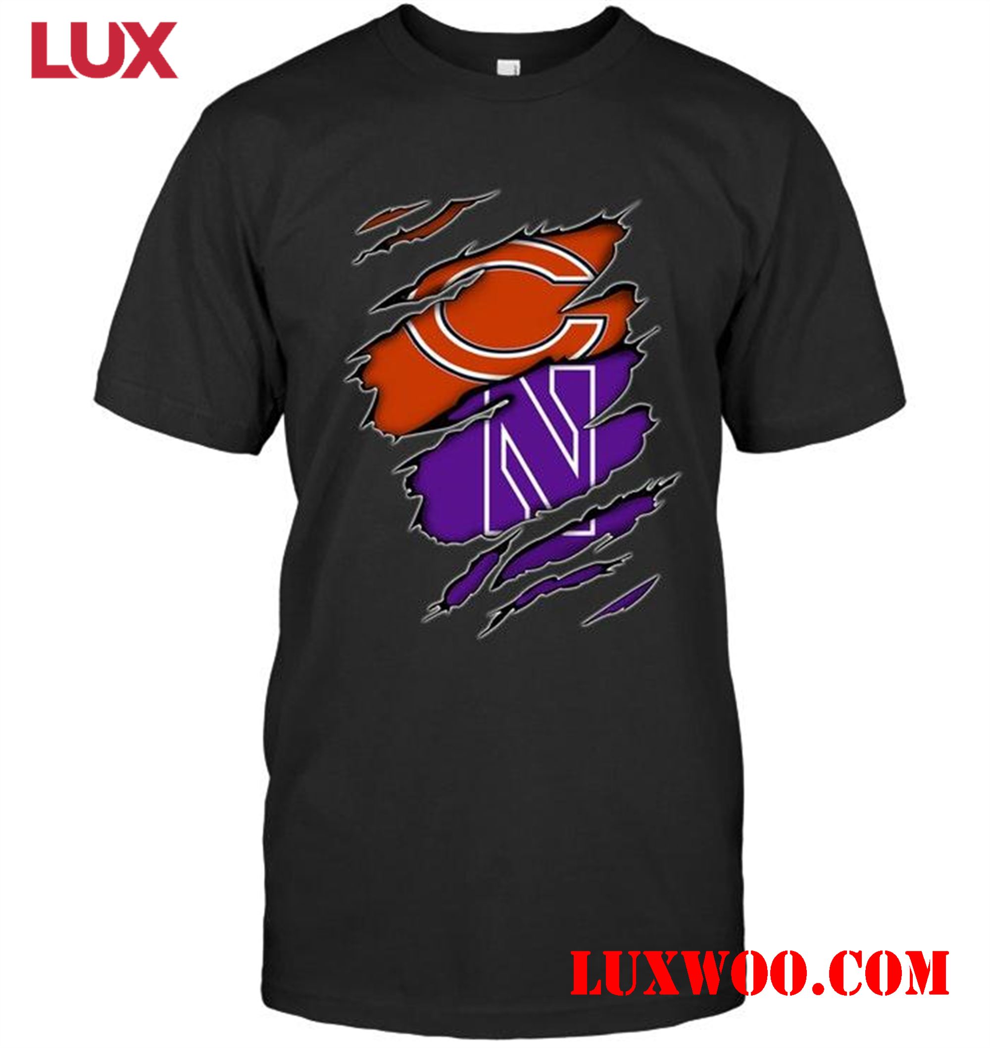 Nfl Chicago Bears And Northwestern Wildcats Layer Under Ripped Shirt 