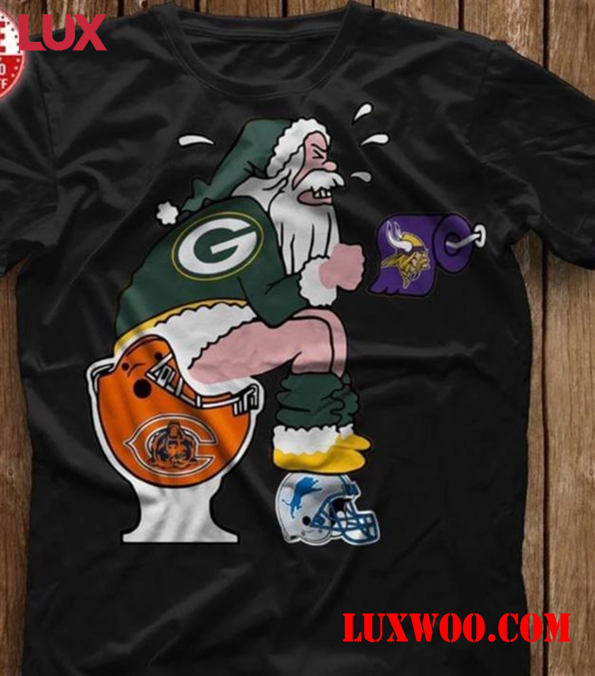 Nfl Chicago Bears Green Bay Packers Santa Sits On Chicago Bears Toilet Step On Detroit Lions Helmet T Shirt 