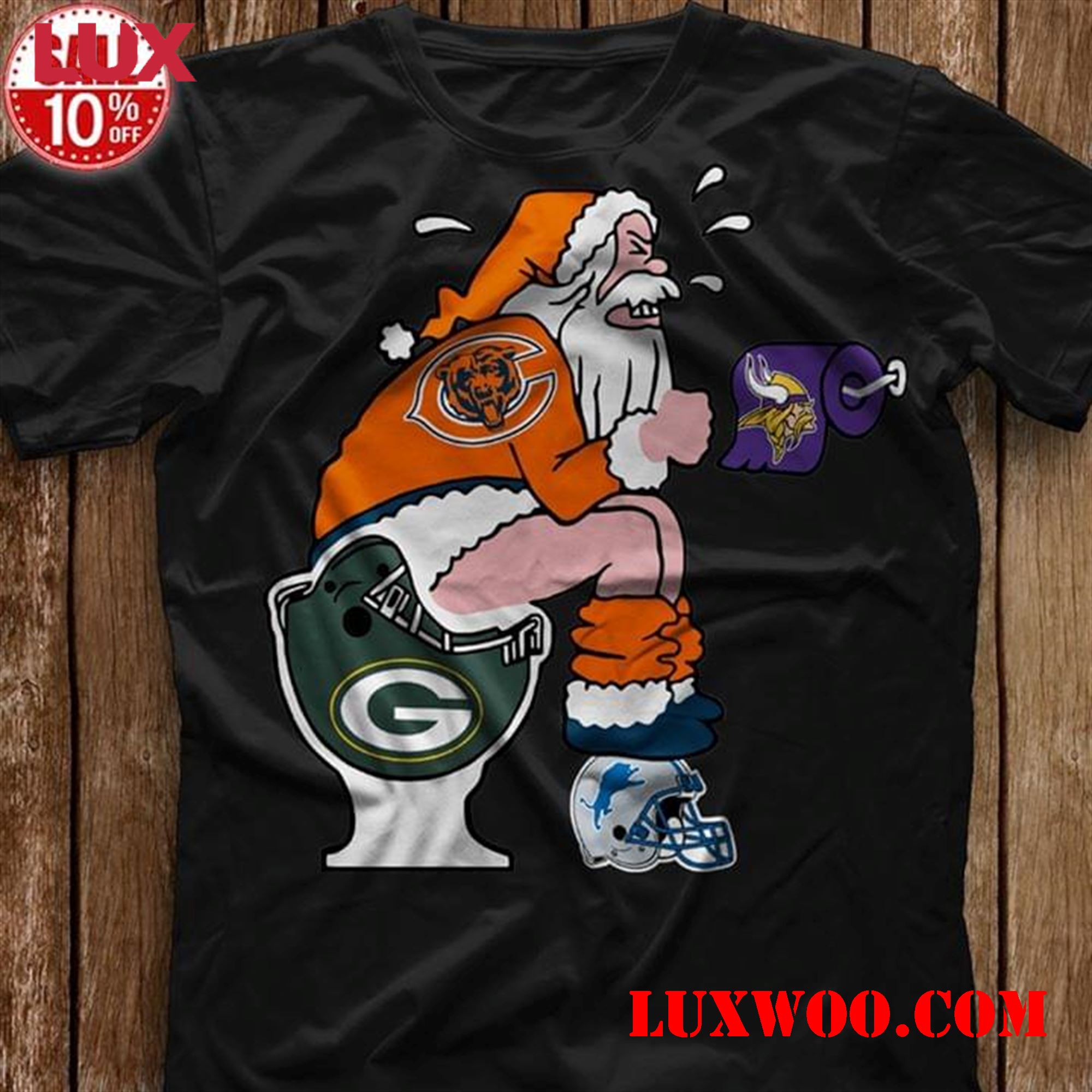 Nfl Chicago Bears Santa Sit On Green Bay Packers Toilet Step On Detroit Lions Helmet T Shirt Hoodie Sweater Mug 