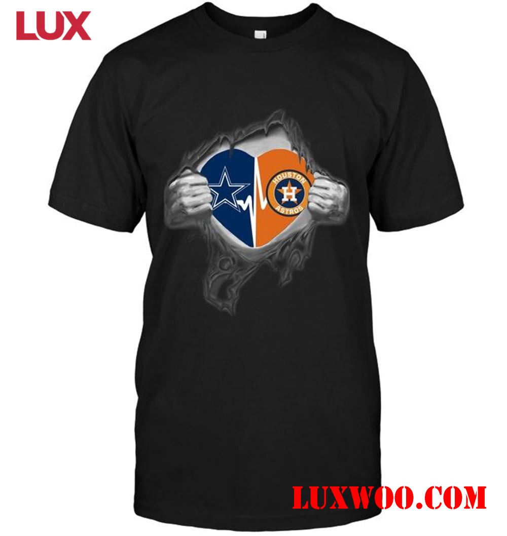 Nfl Dallas Cowboys Houston Astros Love Heartbeat Ripped Shirt 