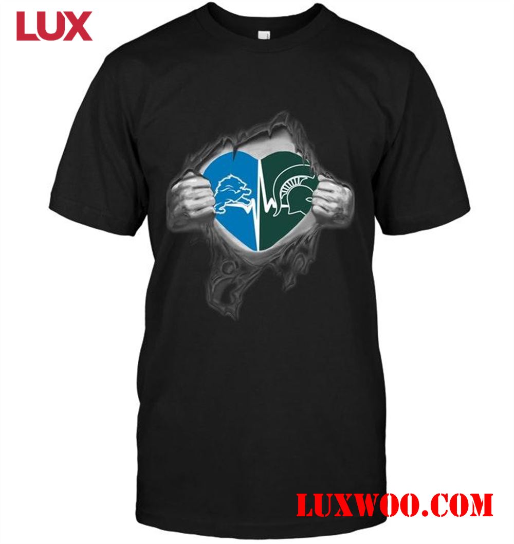 Nfl Detroit Lions Michigan State Spartans Love Heartbeat Ripped Shirt 