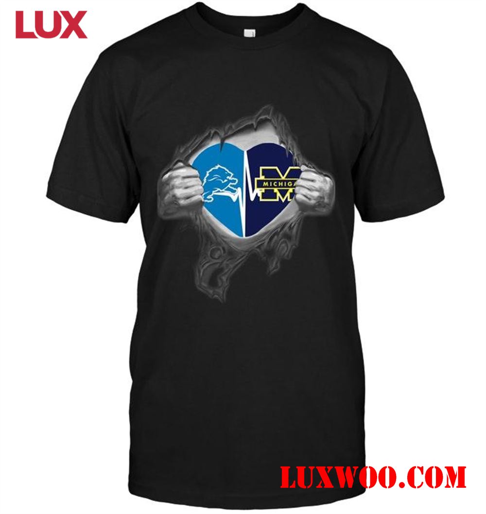 Nfl Detroit Lions Michigan Wolverines Love Heartbeat Ripped Shirt 