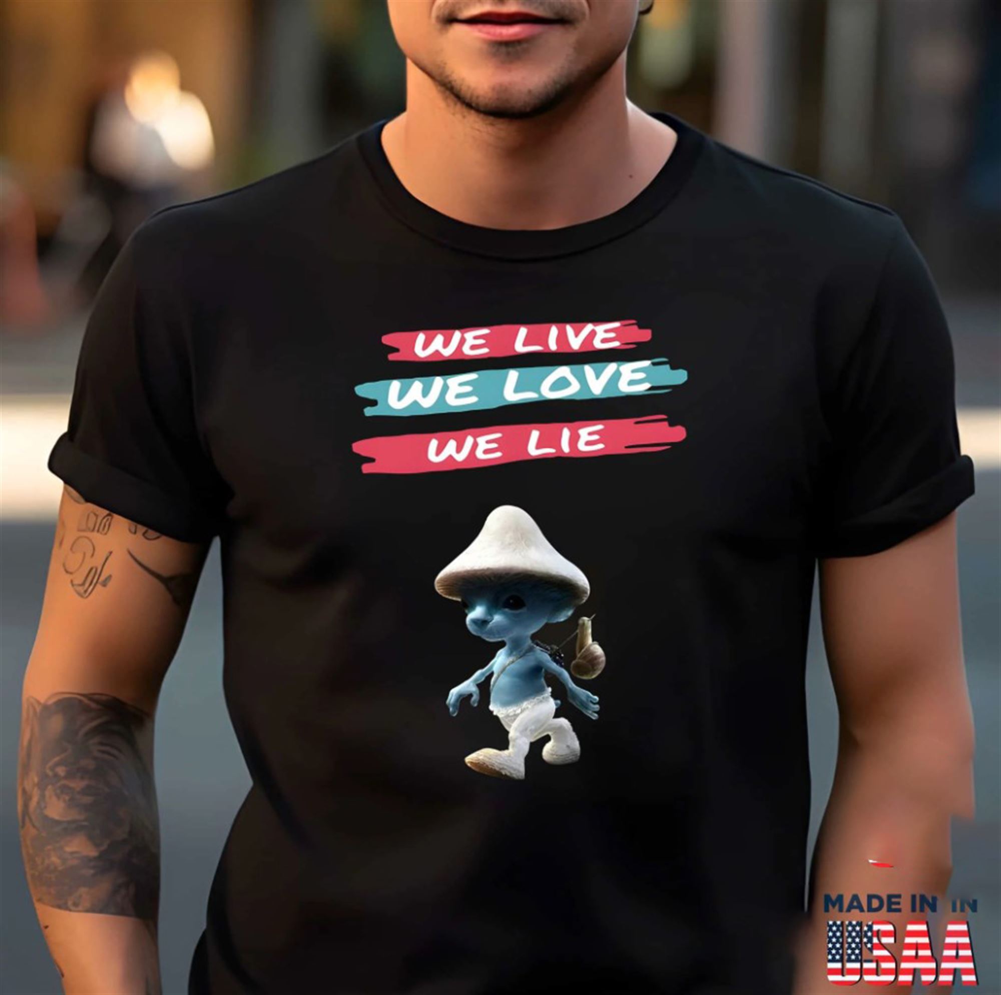 Smurf Cat We Live We Love We Lie - T-shirt For Enigmatic Souls Size Up To 5xl