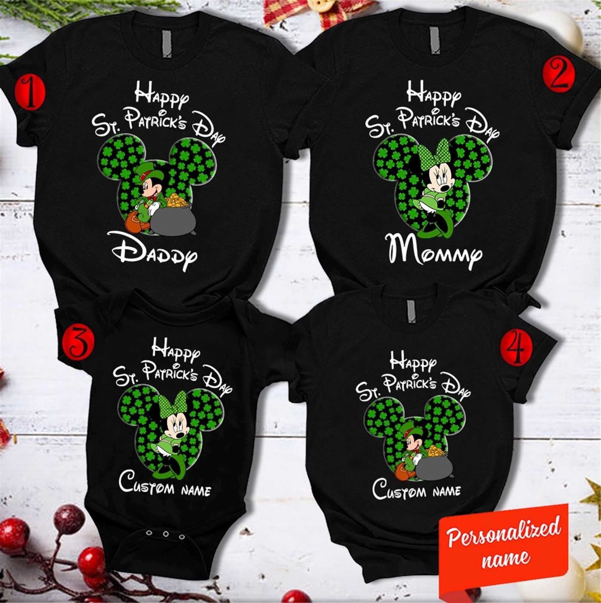 Personalized Disney St Patrick's Day Family Matching Tee Shirts 