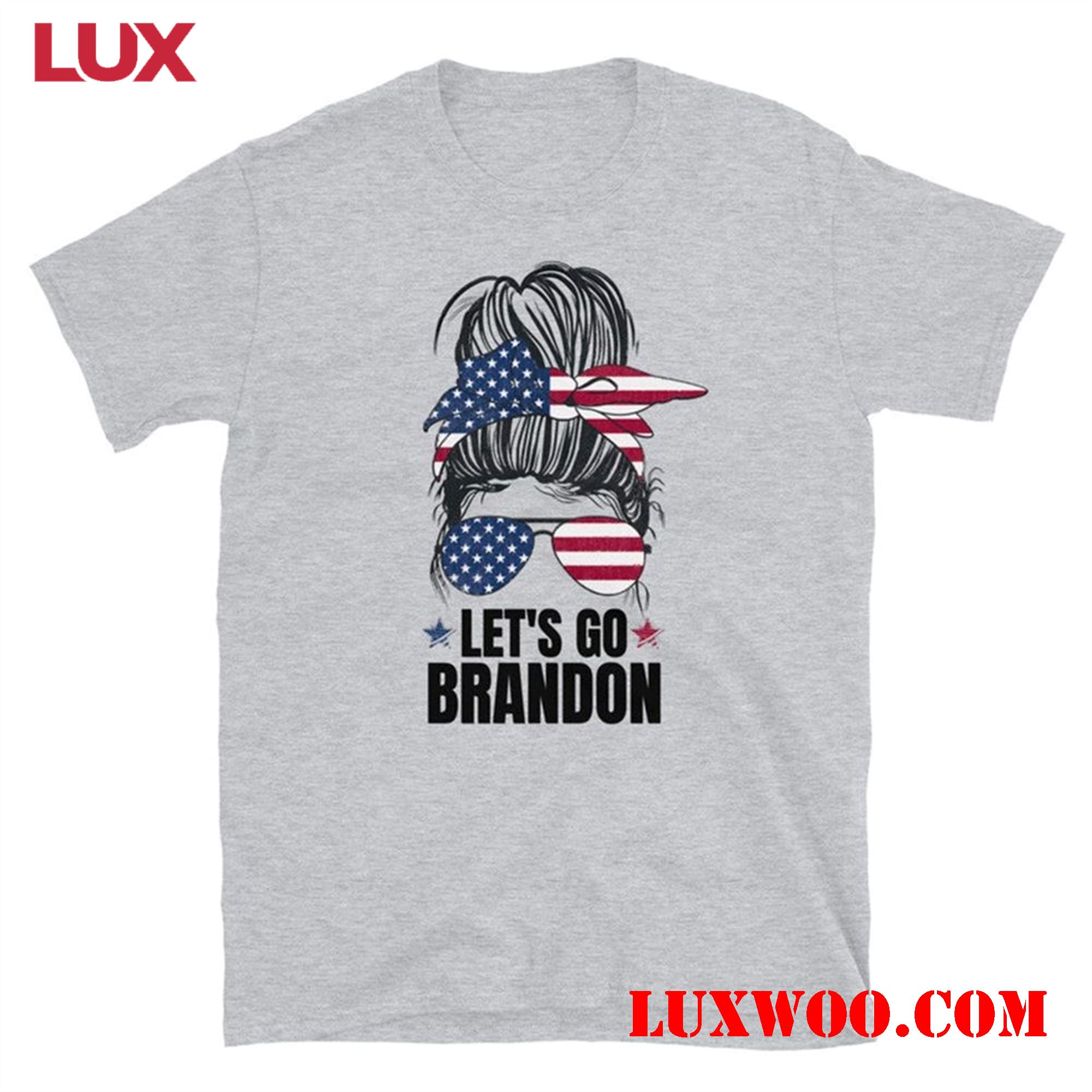 Stylish Women's Let's Go Brandon Shirt With Messy Bun Design