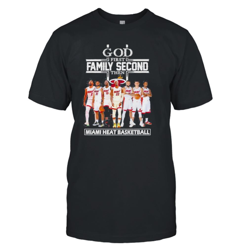 Best God First Family Second Then Miami Heat Mens Basketball Players 2023 Signatures Shirt 
