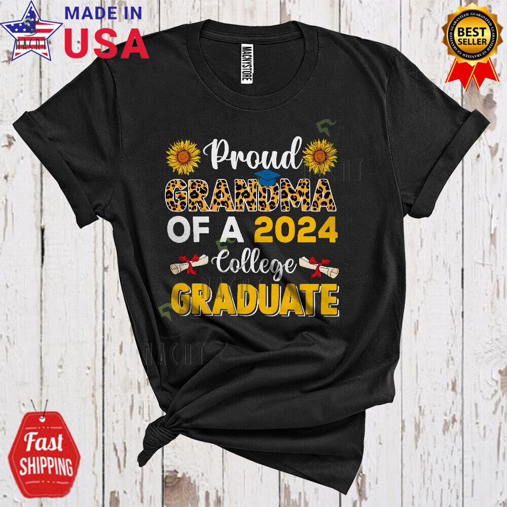 Awesome Grandma Of A 2024 College Graduate Mothers Day Sunflowers Leopard Shirt 