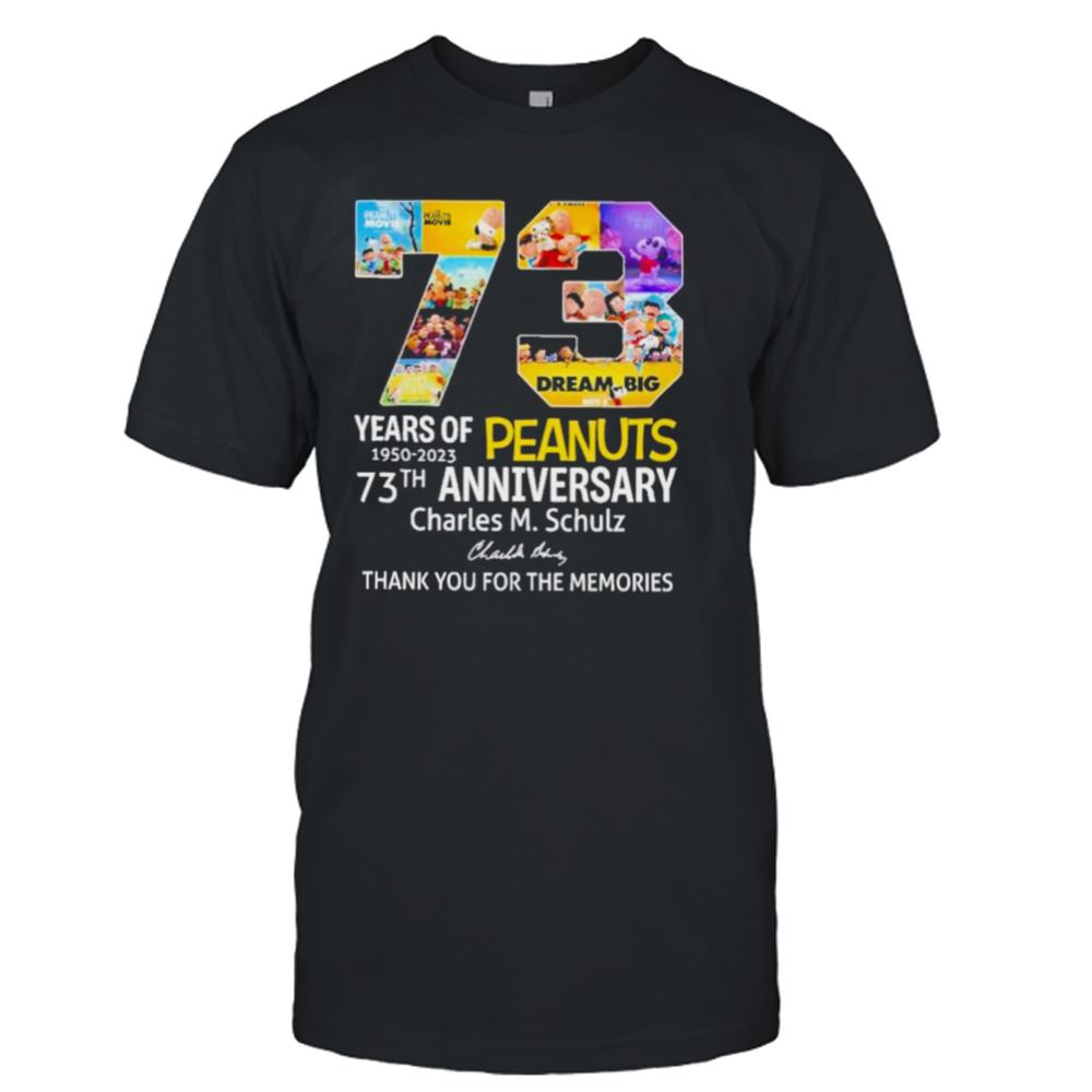 Amazing Peanuts 73 Years Of 1950 2023 73th Anniversary Thank You For The Memories Signature Shirt 