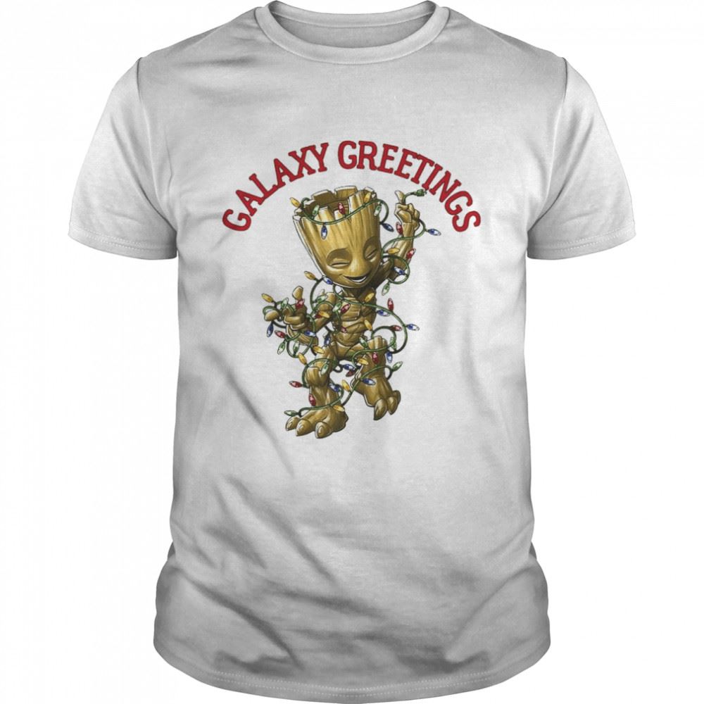 Promotions Baby Groot Galaxy Greetings Christmas Light Shirt 