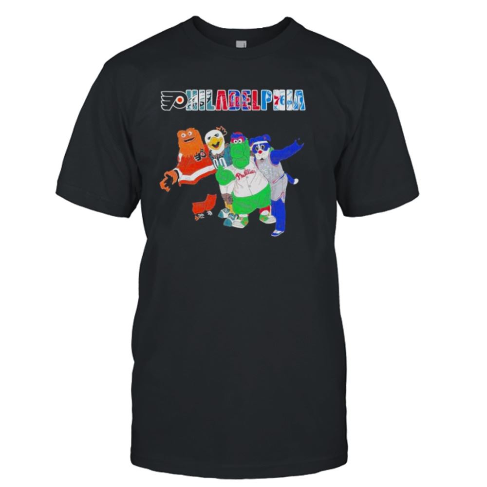 Promotions Philadelphia Sports Teams Philadelphia Flyers Eagles Phillies And 76ers Mascot Shirt 