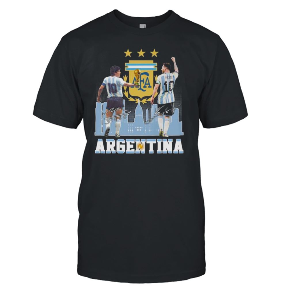 Happy Diego Maradona And Lionel Messi Argentina City Signatures Shirt 