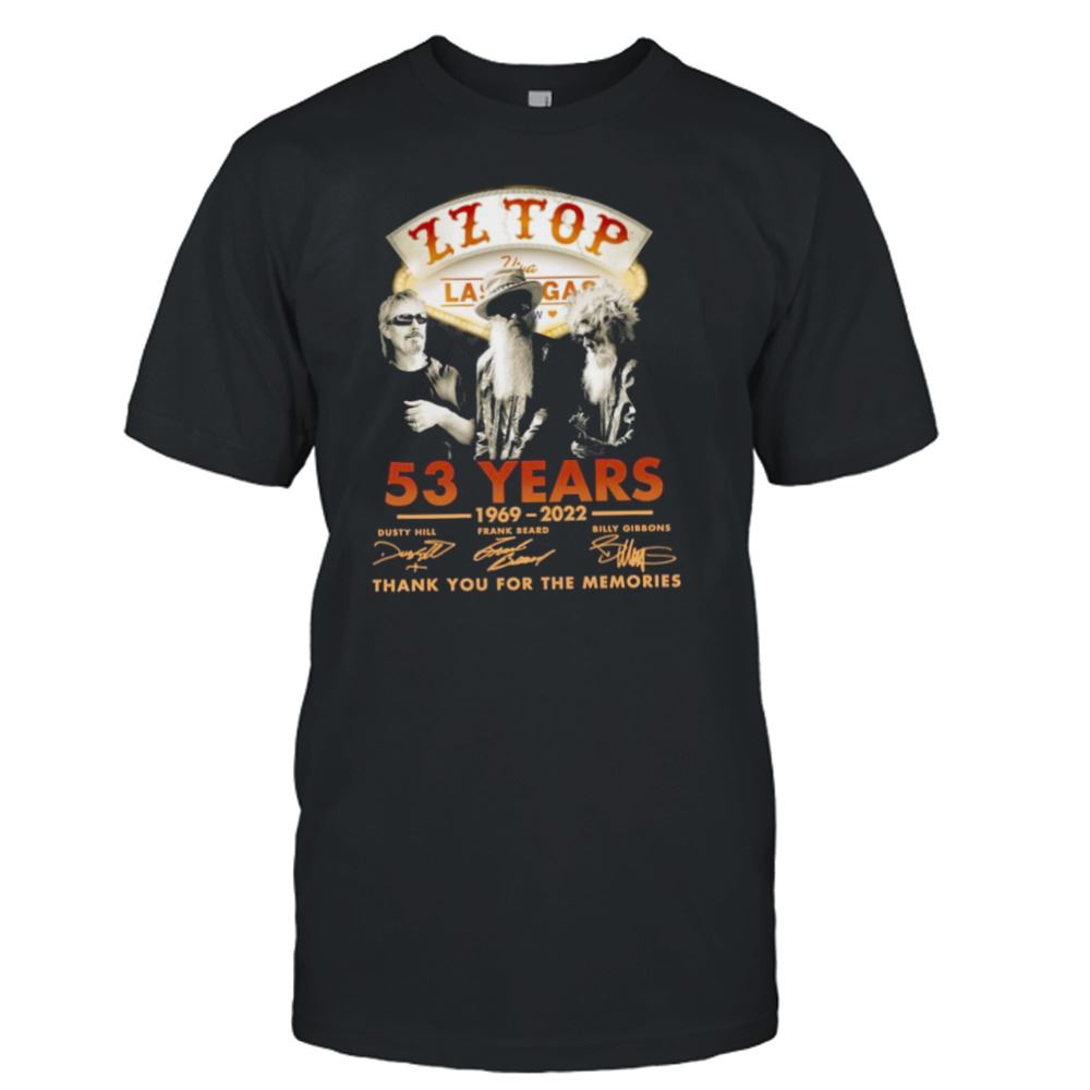 Interesting Hot Zz Top Viva Las Vegas 54 Years 1969 2023 Thank You For The Memories Signatures Mens Shirt 