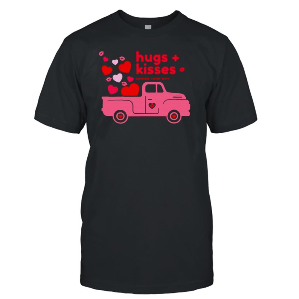 Gifts Hugs And Kisses Pink Truck With Hearts And Kisses Happy Valentines Day Shirt 