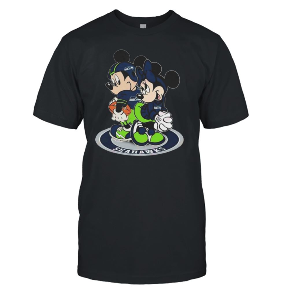 Awesome Nfl Seattle Seahawks Mickey Mouse And Minnie Mouse Shirt 