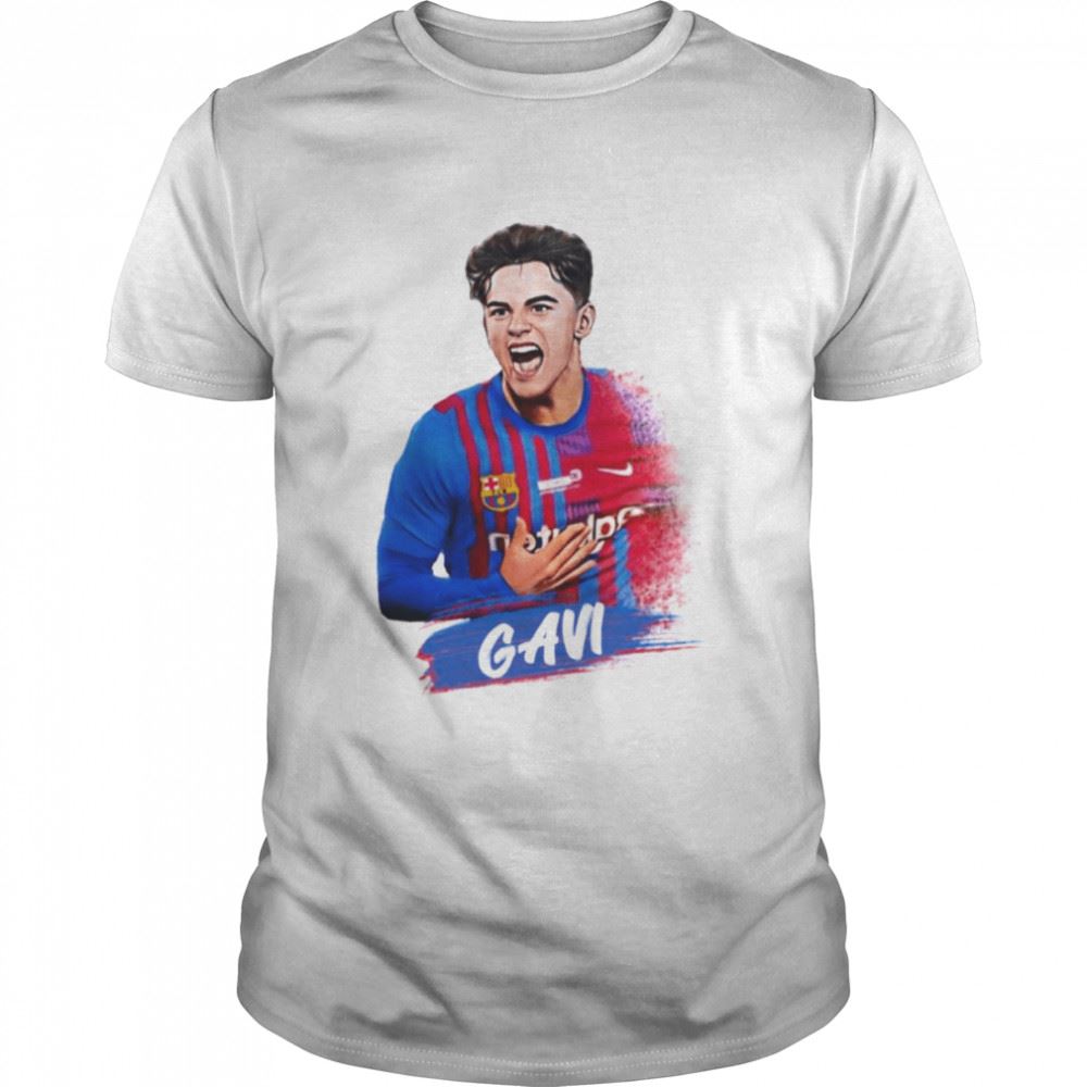 Attractive Gavi Football Portrait La Liga Club Barcelona Shirt 