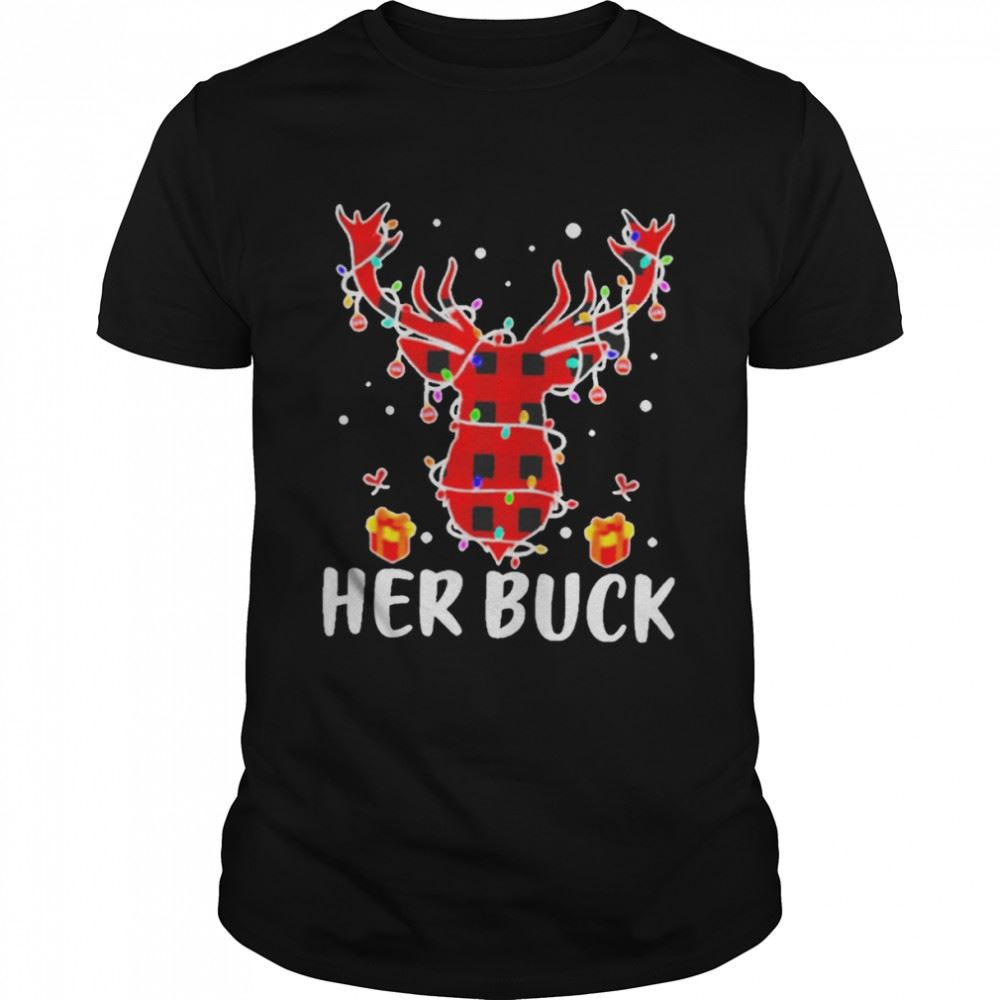 Gifts Her Buck His Doe Reindeer Xmas Pajamas Matching Couples Lights Christmas T-shirt 