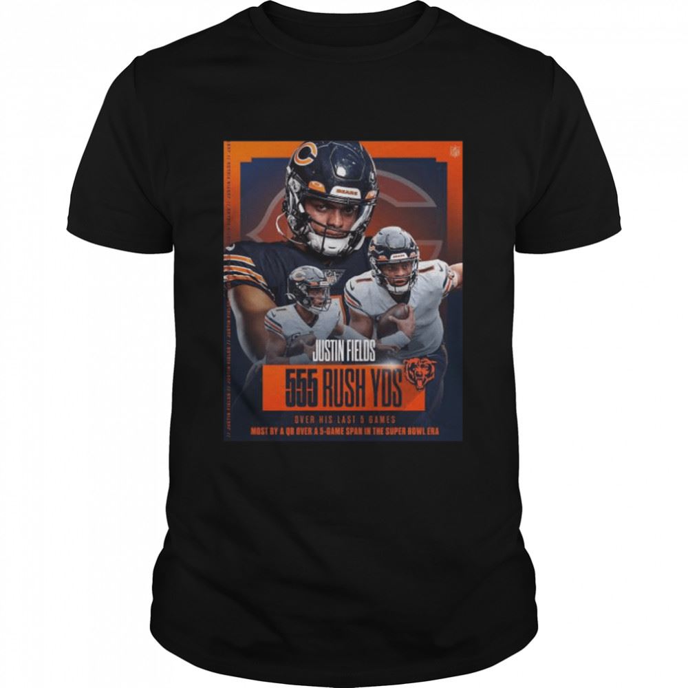 Amazing Justin Fields Chicago Bears 555 Rush Yds Over His Last 5 Game Shirt 