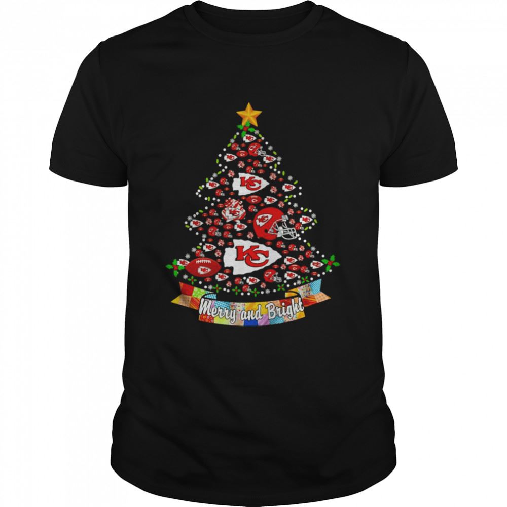 Awesome Kansas City Chiefs Christmas Tree Merry And Bright Shirt 