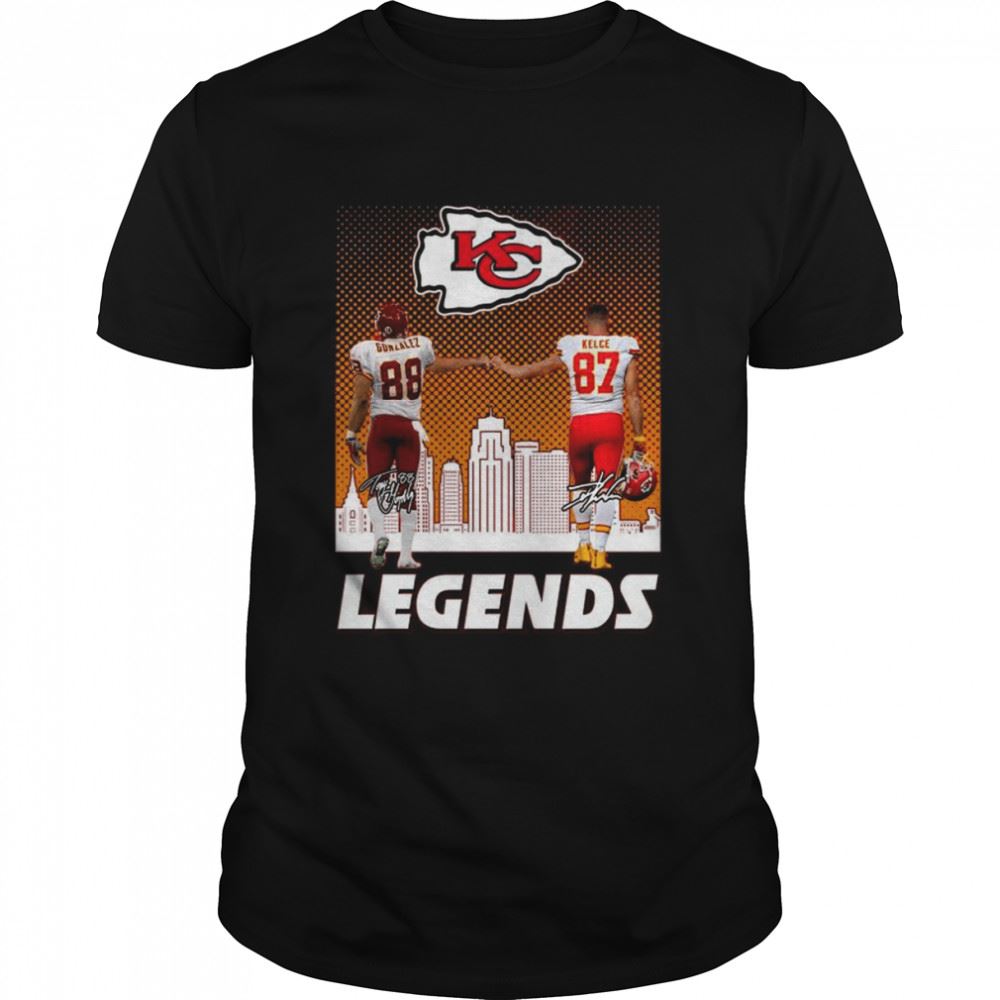 High Quality Kansas City Chiefs City Skyline Legends 88 Gonzalez And 87 Kelce Signature Shirt 