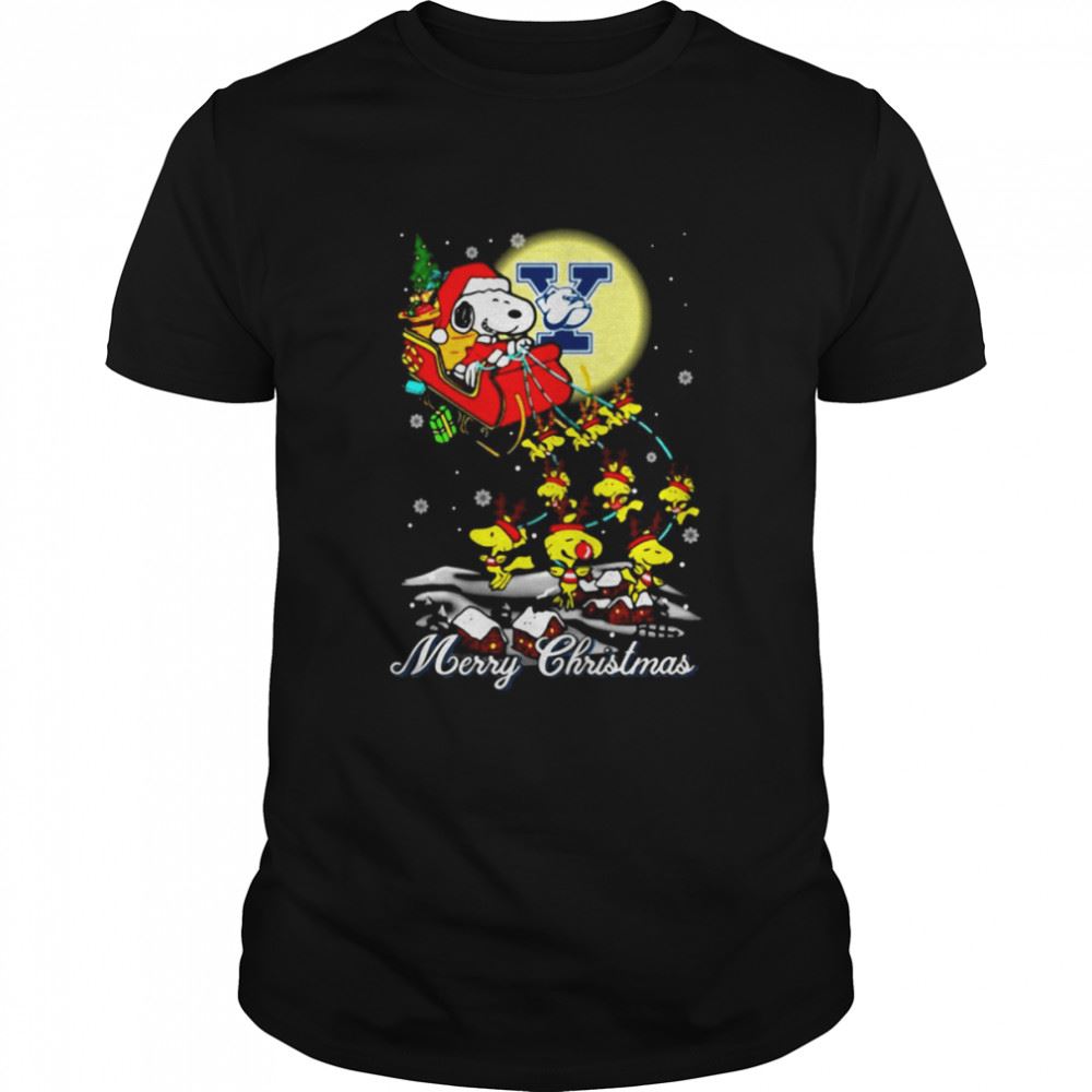 Best Santa Snoopy Sleigh Woodstock Yale Bulldogs Merry Christmas Shirt 