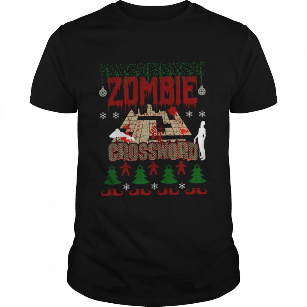 Gifts Ugly Christmas Sweater Zombie Crossword Game Addict Shirt 