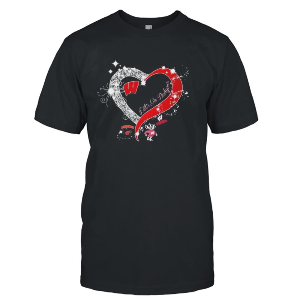Amazing Wisconsin Badgers Lets Go Badgers Heart Diamond Shirt 