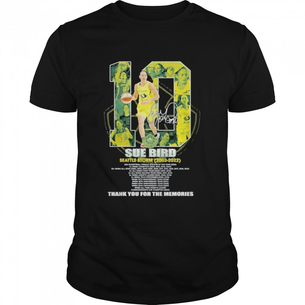 Promotions 10 Sue Bird Seattle Storm 2002-2022 Thank You For The Memories Signature Shirt 