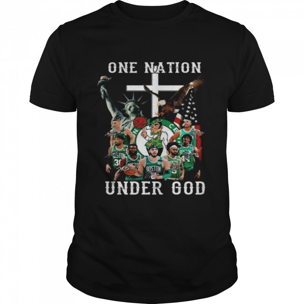 Special Boston Celtics One Nation Under God American Flag Signatures Shirt 