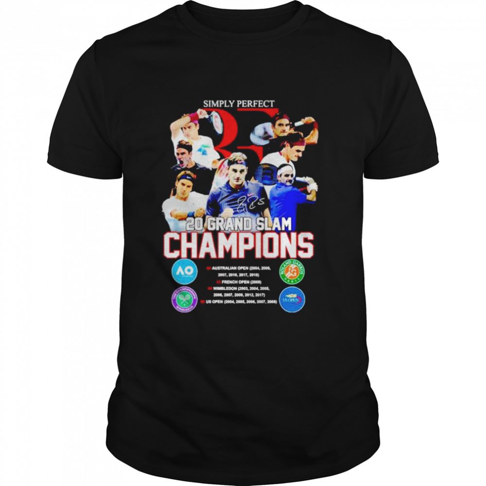 Limited Editon Roger Federer Simply Perfect 20 Grand Slam Champions Signature Shirt 