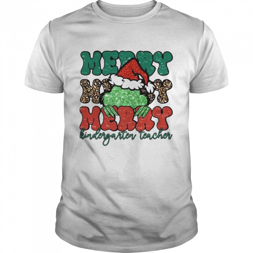 Happy Santa Grinch Merry Kindergarten Teacher Christmas Leopard 2022 Shirt 