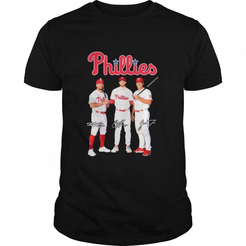 Limited Editon The Phillies J T Realmuto Bryce Harper And Kyle Schwarber Signatures Shirt 