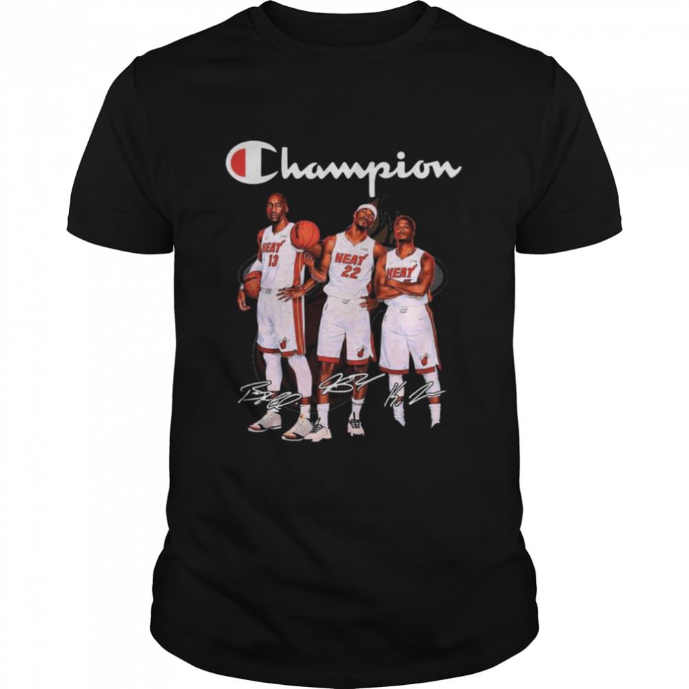 Attractive Champion Miami Heat Bam Adebayo Jimmy Butler And Kyle Lowry Signatures Shirt 