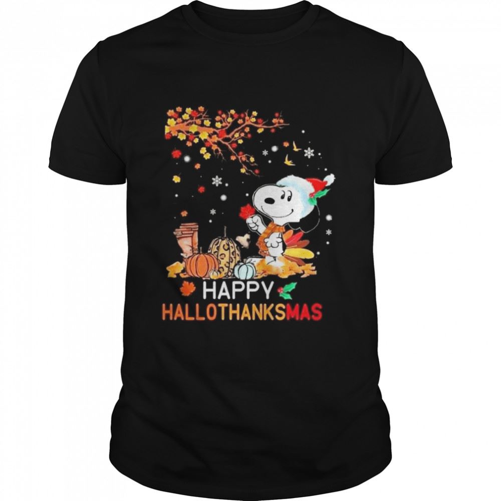Attractive Happy Hallothanksmas Snoopy Dog Halloween Pumpkins T-shirt 