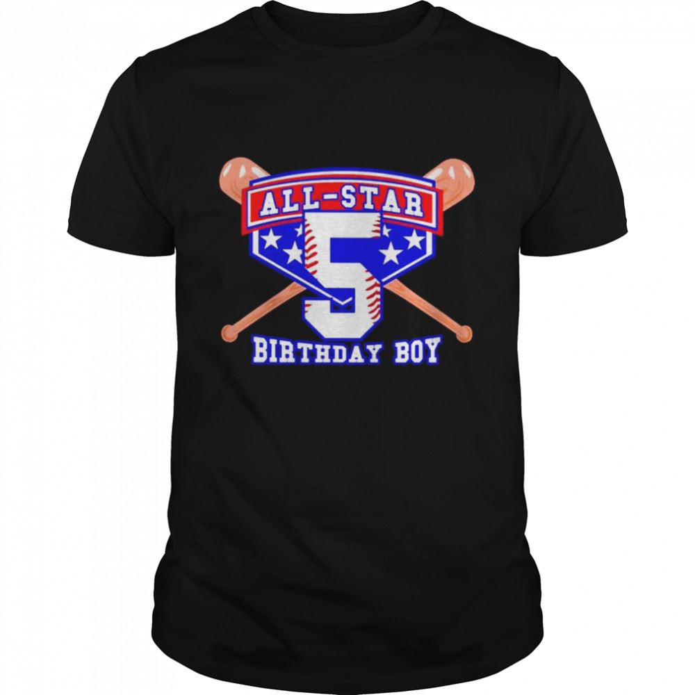 Awesome Kids All Star Baseball 5 Year Old Birthday Boy Shirt 