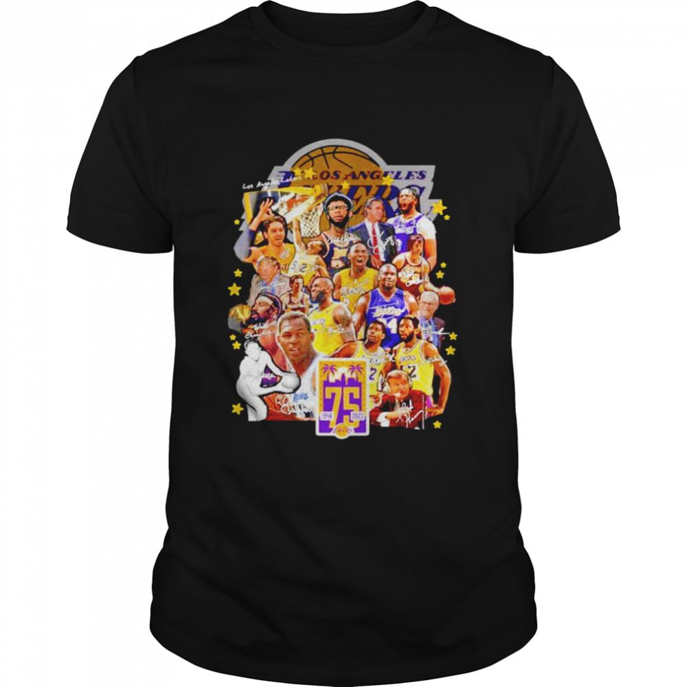 Awesome Los Angekes Lakers Anniversary 75 Years Of 1948-2023 Legends Players Signatures Shirt 