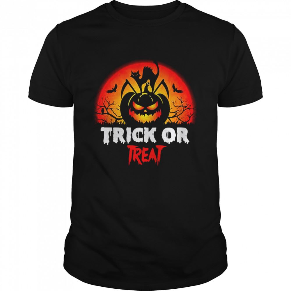 Best Scary Black Cat Trick Or Treat Halloween Illustration Shirt 