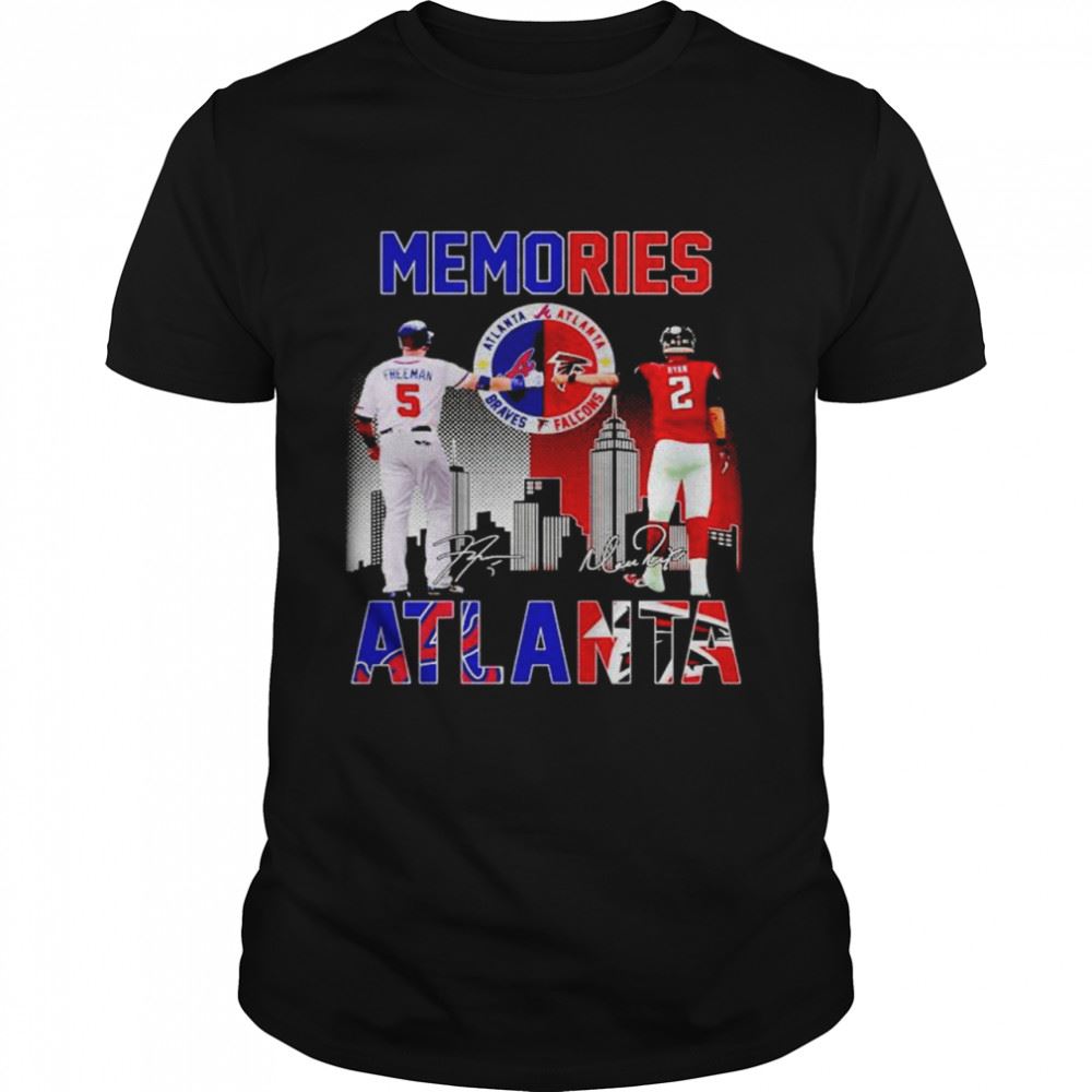 Gifts Atlanta Braves And Atlanta Falcons Memories Freeman And Ryan Signatures Shirt 