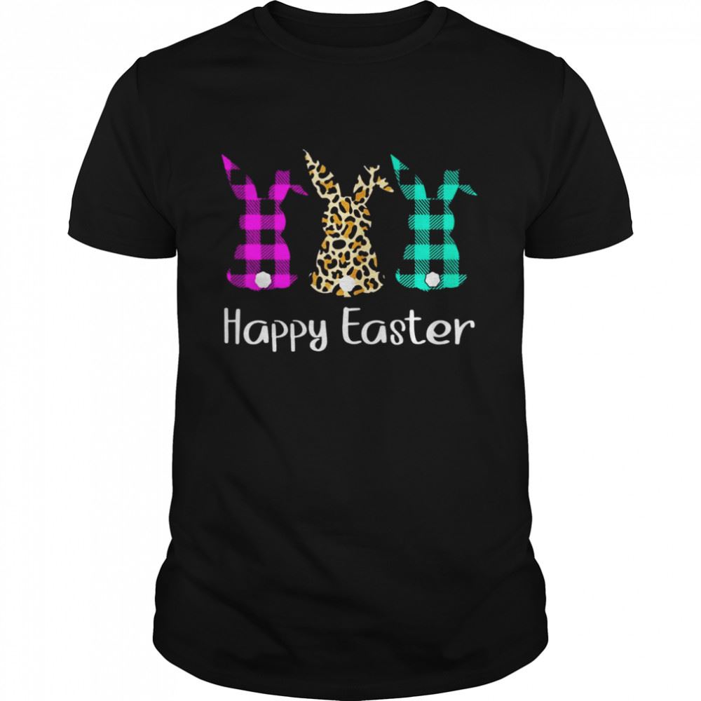 Great Womens Plaid Leopard Print Bunnies Easter Shirt 