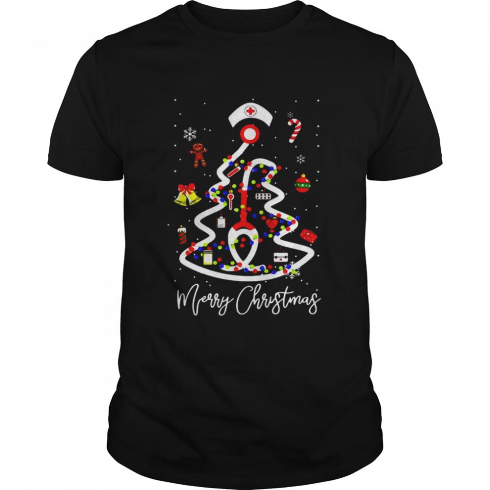 Great Merry Christmas Nurse Stethoscope Xmas Tree T-shirt 
