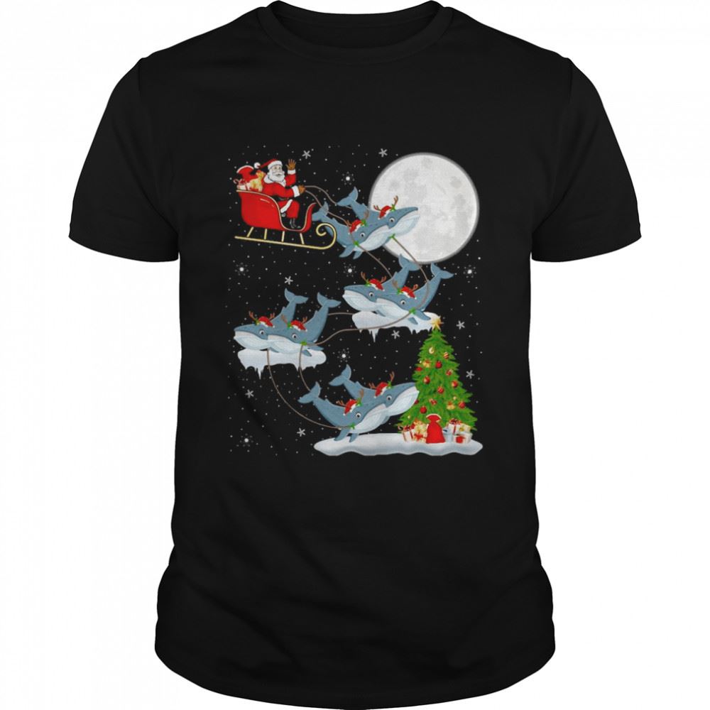 Awesome Xmas Lighting Tree Santa Riding Whale Christmas Sweater T-shirt 