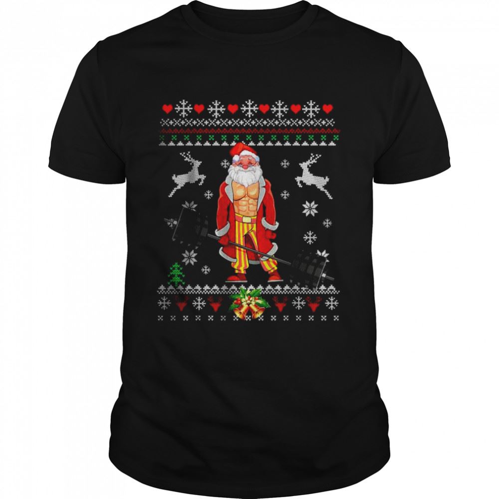 Great Merry Liftmas Ugly Christmas Pajama Santa Claus Gym Xmas T-shirt 