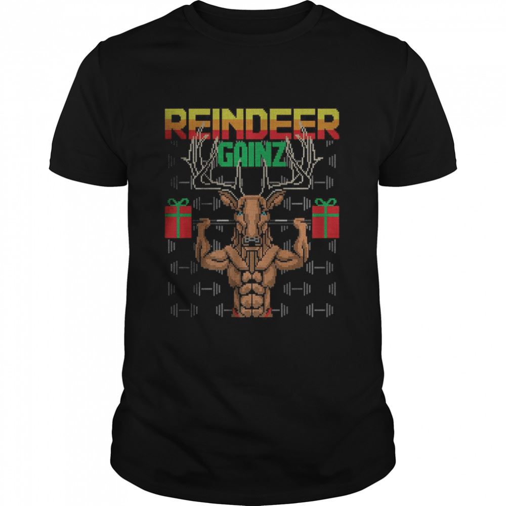 Limited Editon Reindeer Gainz Brodolf Ugly Christmas Sweater Gym Workout T-shirt 