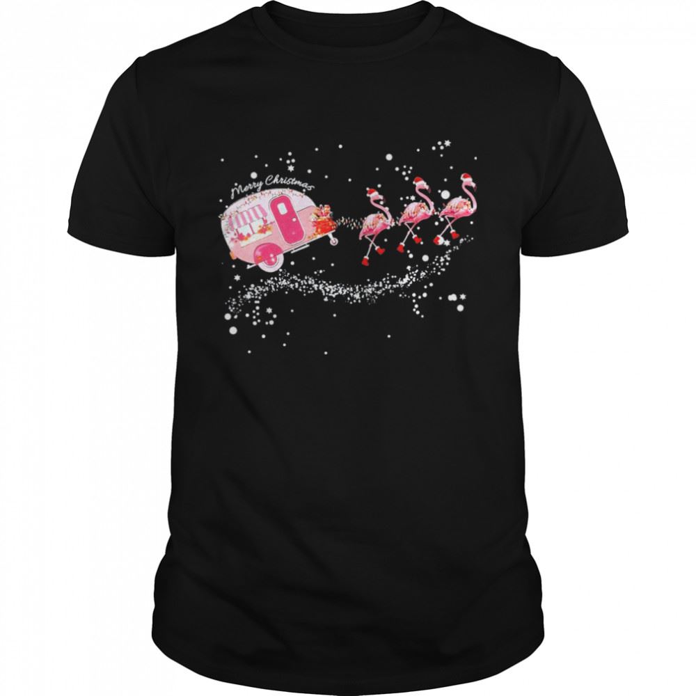 Attractive Santa Flamingos Reindeers Merry Christmas Shirt 