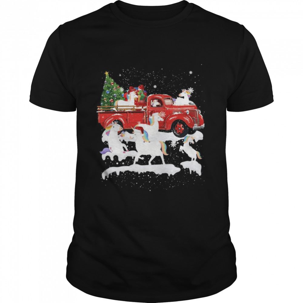 Special Unicorn Riding Red Truck Xmas Merry Christmas Shirt 