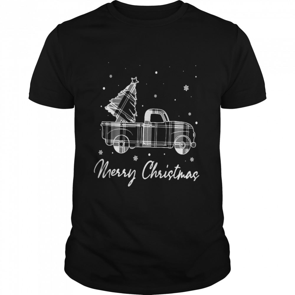 Limited Editon Vintage Christmas Tree On Car Truck Butiflo Plaid White Shirt 