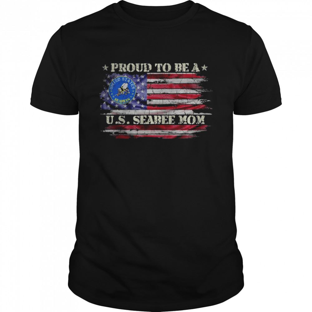 Gifts Vintage Usa American Flag Proud To Be A Seabee Mom Military T-shirt 